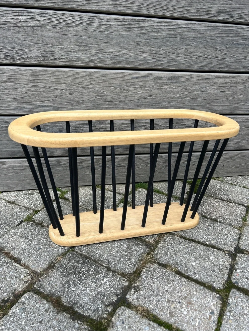 Vintage DOLPHIN Mid Century Modern Beechwood Spindle Magazine Rack